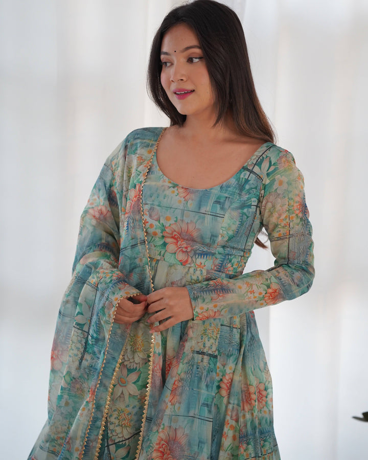 Vibrant Lightweight Anarkali Dress: Pure Soft Organza Silk, Fully Flared Kali Pattern with Dupatta and Pants β Perfect for Summer Festivities!