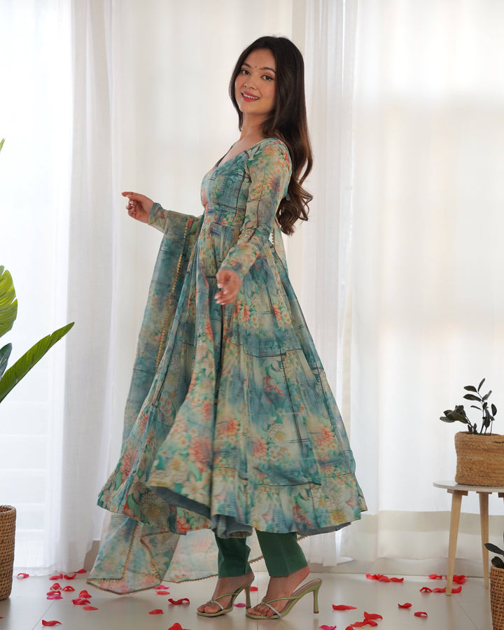 Vibrant Lightweight Anarkali Dress: Pure Soft Organza Silk, Fully Flared Kali Pattern with Dupatta and Pants β Perfect for Summer Festivities!