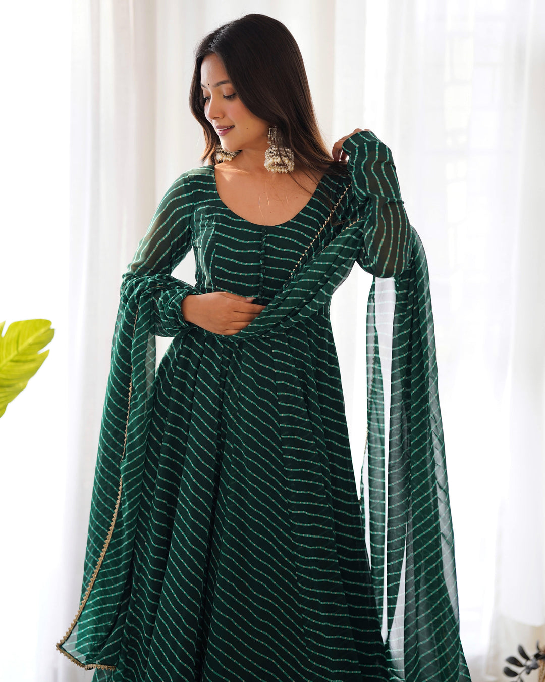 High-End Laheriya Print Anarkali Set with Dupatta & Pants β Perfect for Summer Weddings