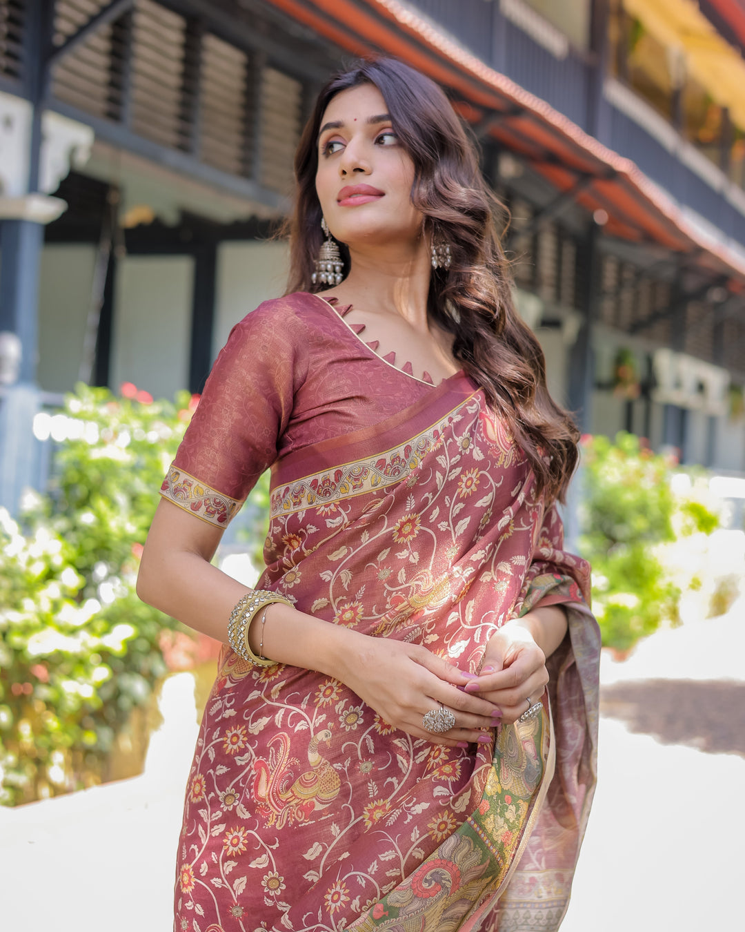 Maroon Handloom Cotton Saree with Intricate Peacock & Floral Art – Contrast Green Pallu