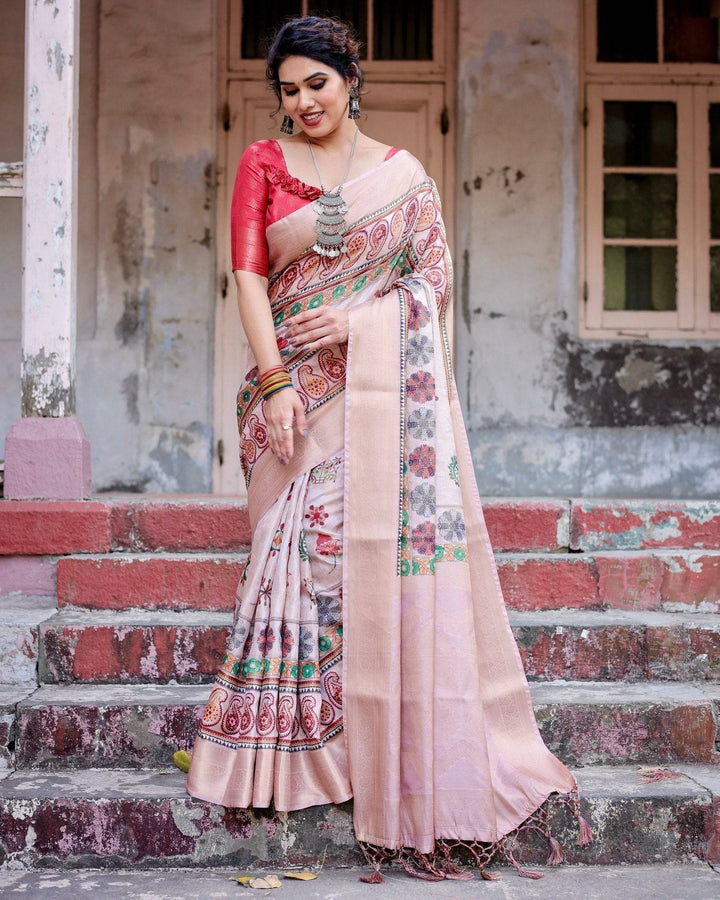 Peach Banarasi Silk Saree with Intricate Paisley and Floral Design RICH VARSHA H 1141-53