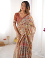 Beige Handloom Cotton Saree with Rust Blouse and Village Celebration Print