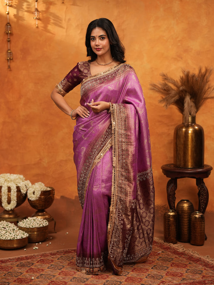 Royal Magenta Banarasi Silk Saree with Rich Zari Border & Traditional Woven Pallu | Designer Wedding & Festive Wear Saree