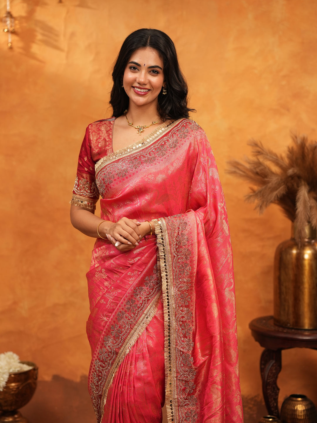 Royal Red Banarasi Silk Saree with Intricate Zari Border & Grand Woven Pallu | Designer Wedding & Festive Wear Saree