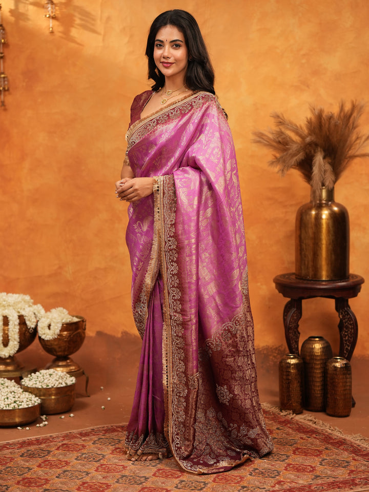 Royal Magenta Banarasi Silk Saree with Intricate Zari Border & Rich Woven Pallu | Designer Wedding & Festive Wear Saree