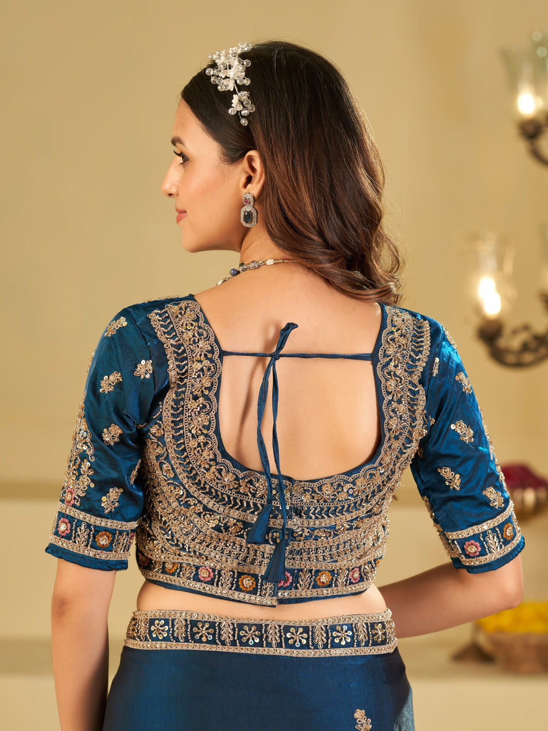 Royal Blue Designer Fendy Satin Saree with Heavy Embroidered Blouse & Zari Border | Premium Wedding & Festive Wear Saree