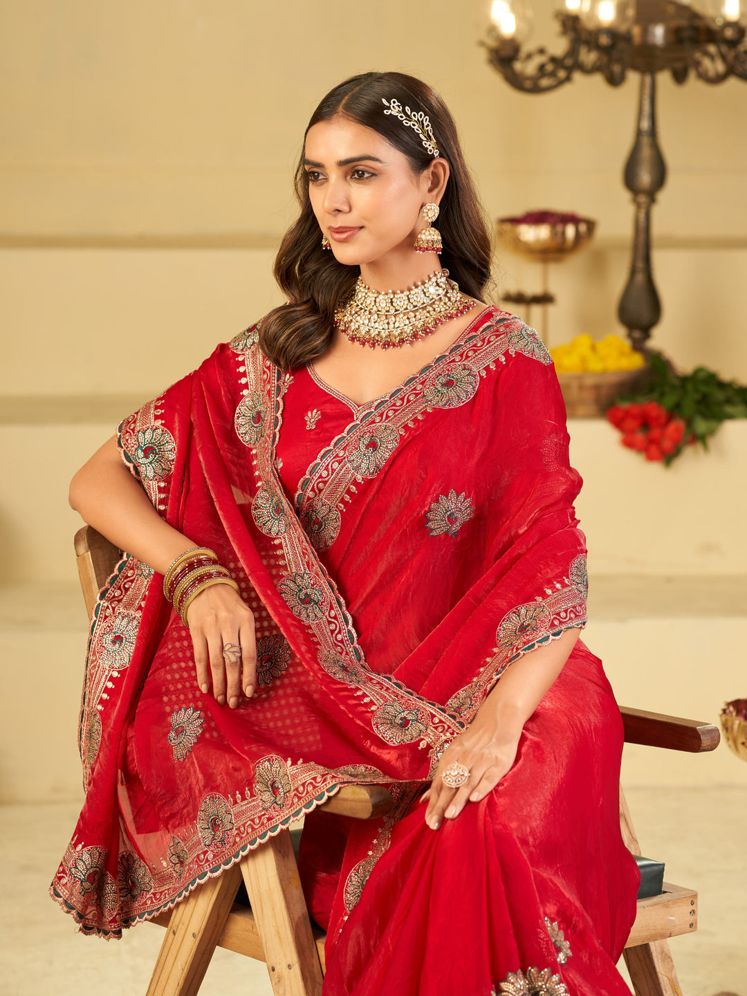 Rani Pink Designer Fendy Satin Saree with Heavy Embroidered Border | Elegant Festive Party Wear Saree with Floral Embroidery & Matching Blouse