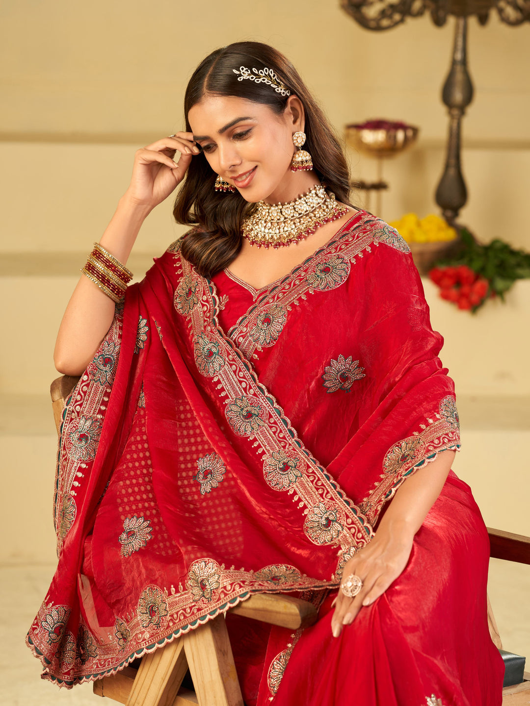 Rani Pink Designer Fendy Satin Saree with Heavy Embroidered Border | Elegant Festive Party Wear Saree with Floral Embroidery & Matching Blouse