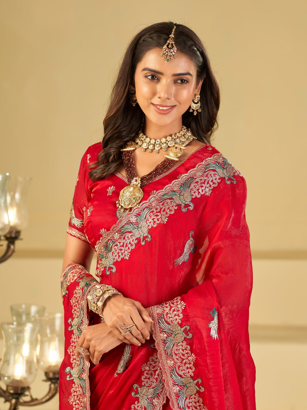 Rani Pink Designer Fendy Satin Saree with Peacock Embroidery & Heavy Embroidered Border | Premium Festive Wedding Wear Saree