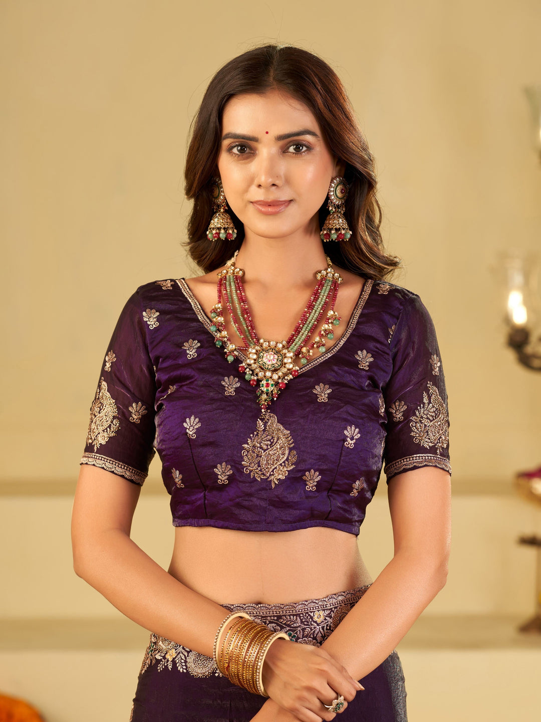 Royal Purple Designer Fendy Satin Saree with Heavy Floral Embroidery Work | Premium Wedding & Party Wear Embroidered Saree with Blouse
