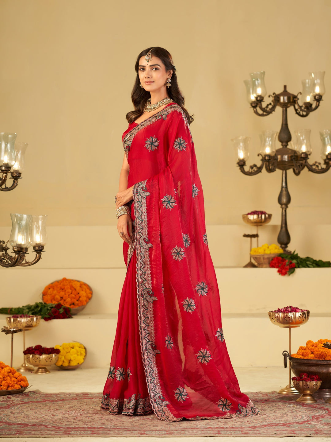 Rani Pink Designer Fendy Satin Saree with Heavy Embroidered Border | Festive Party Wear Saree with Floral Embroidery & Matching Blouse