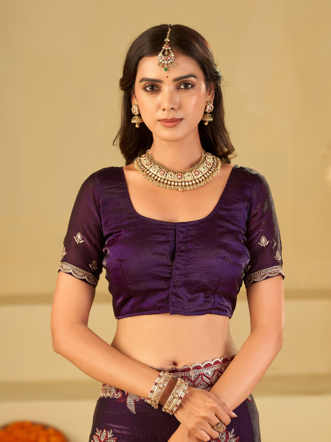 Royal Purple Designer Fendy Satin Saree with Floral Embroidery Work | Premium Wedding Party Wear Saree with Heavy Embroidered Border & Blouse