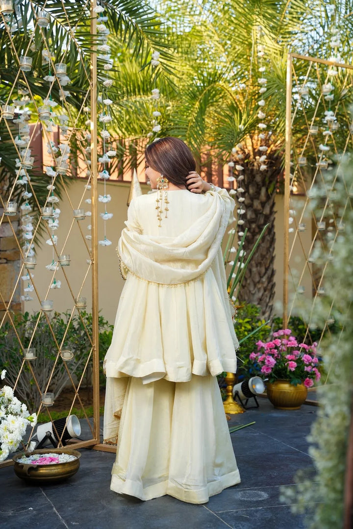 Ivory Glow Heavy Mirror Embellished Anarkali Sharara Set