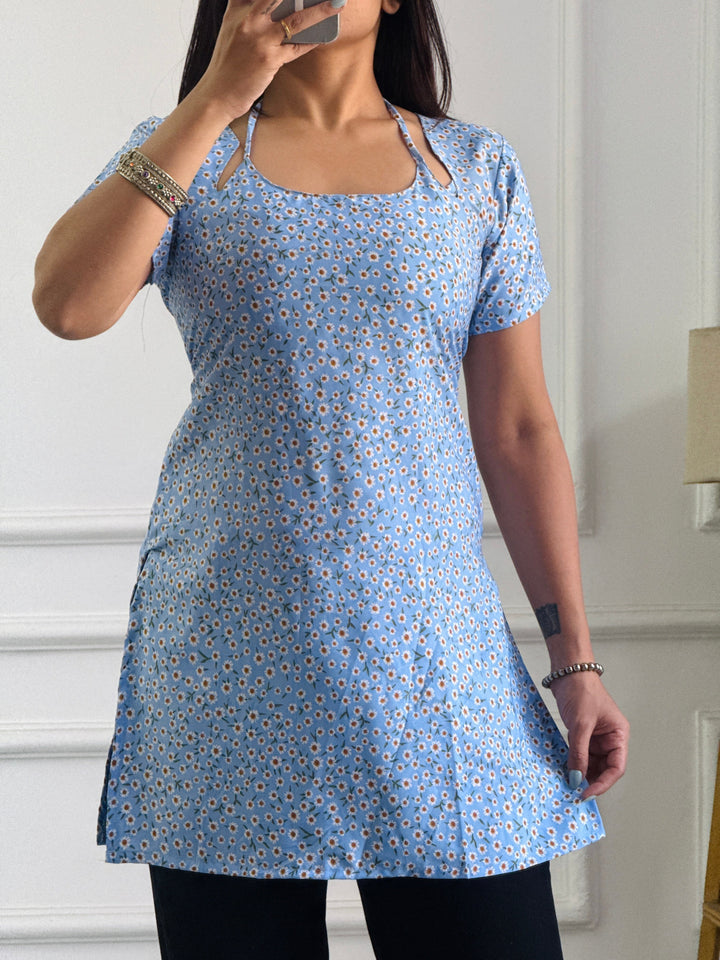 Soft Blue Ditsy Floral Multi-Wear Tunic - Adjustable Fit