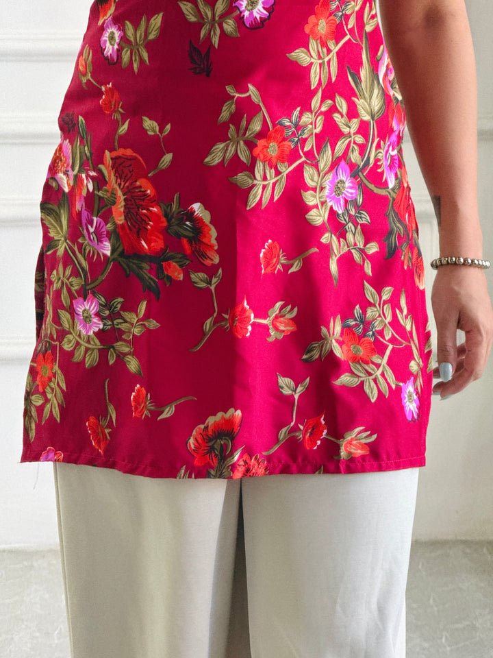 Rich Maroon Floral Multi-Wear Tunic - Adjustable Fit