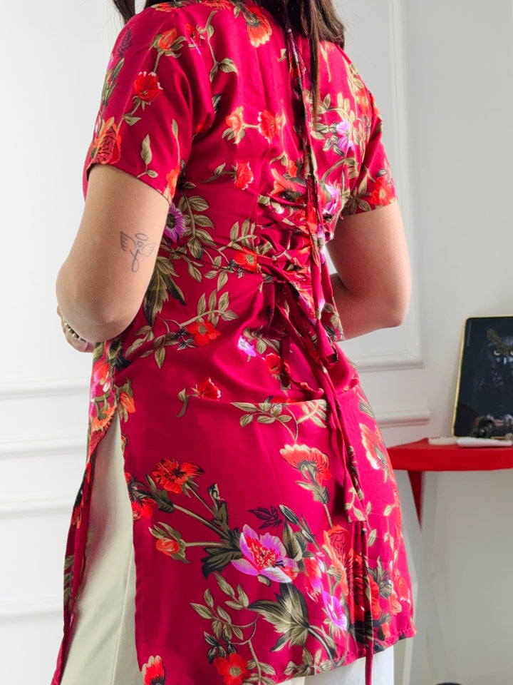 Rich Maroon Floral Multi-Wear Tunic - Adjustable Fit