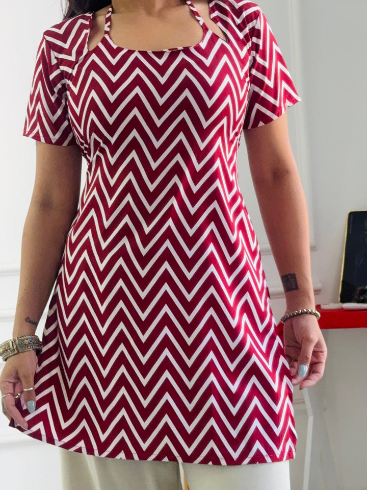 Bold Red Chevron Multi-Wear Tunic - Adjustable Fit