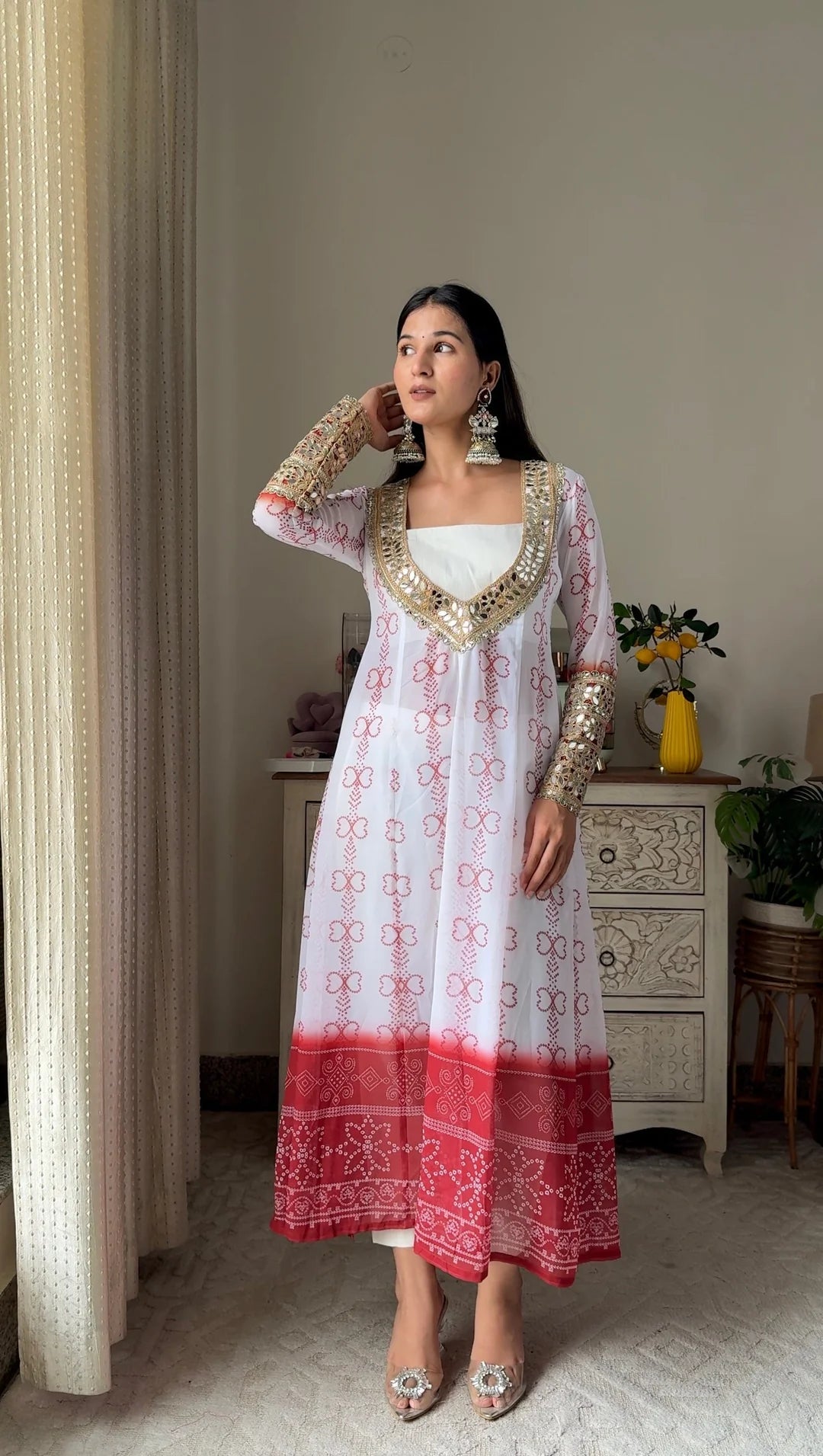 Georgette Kurti Set with Mirror Detailing | 3-Piece Ethnic Wear