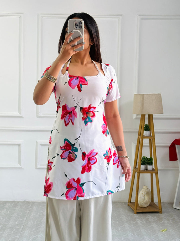Vibrant White Floral Multi-Wear Tunic - Adjustable Fit