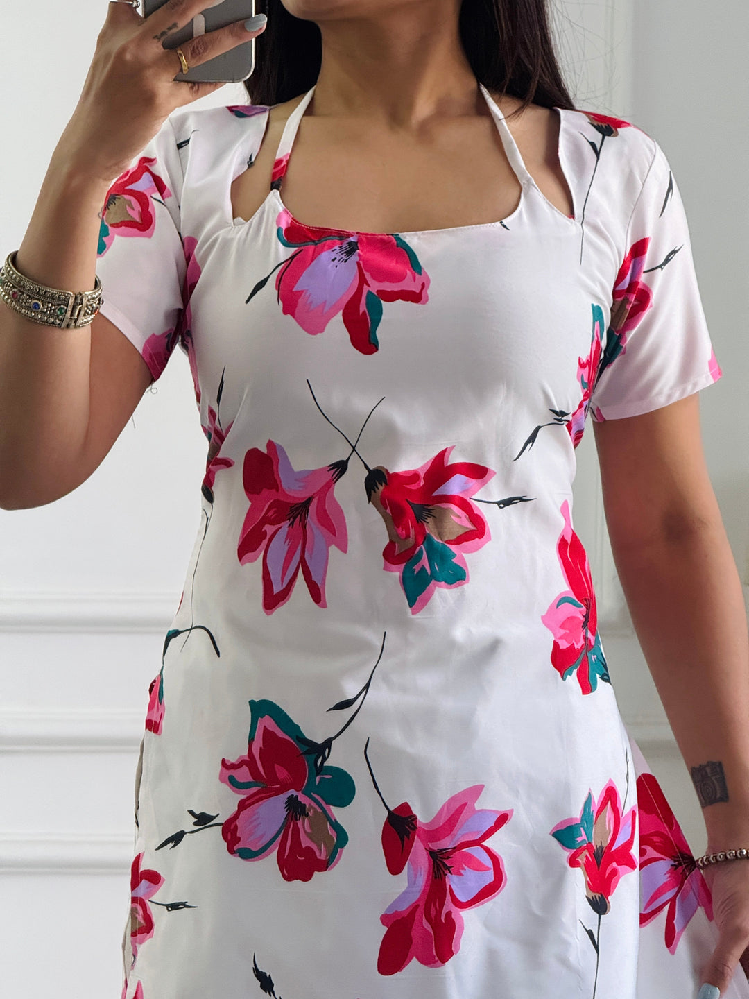 Vibrant White Floral Multi-Wear Tunic - Adjustable Fit