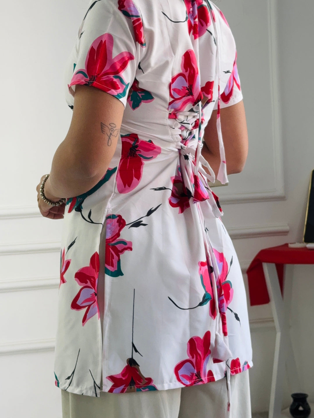 Vibrant White Floral Multi-Wear Tunic - Adjustable Fit