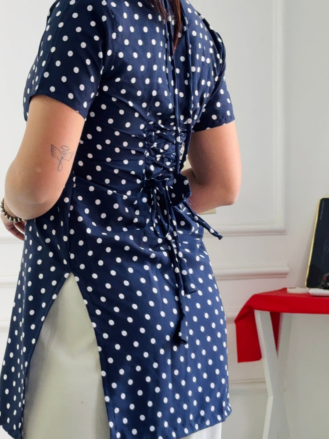 Classic Navy Polka Dot Multi-Wear Tunic - Adjustable Fit