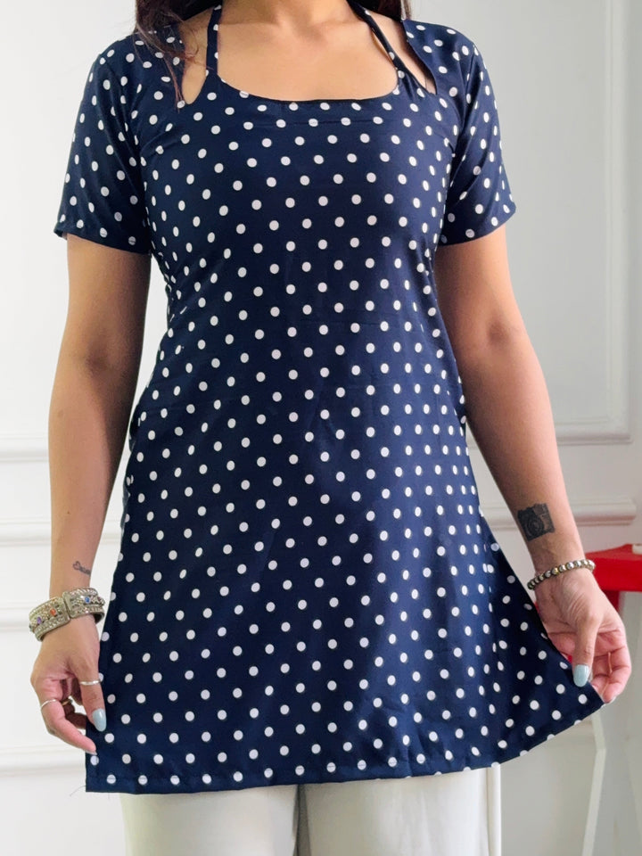 Classic Navy Polka Dot Multi-Wear Tunic - Adjustable Fit