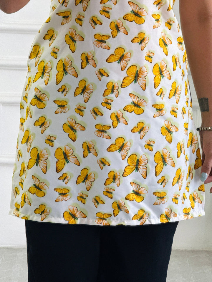 Butterfly Print Cambric Cotton Kurti with Corset Back