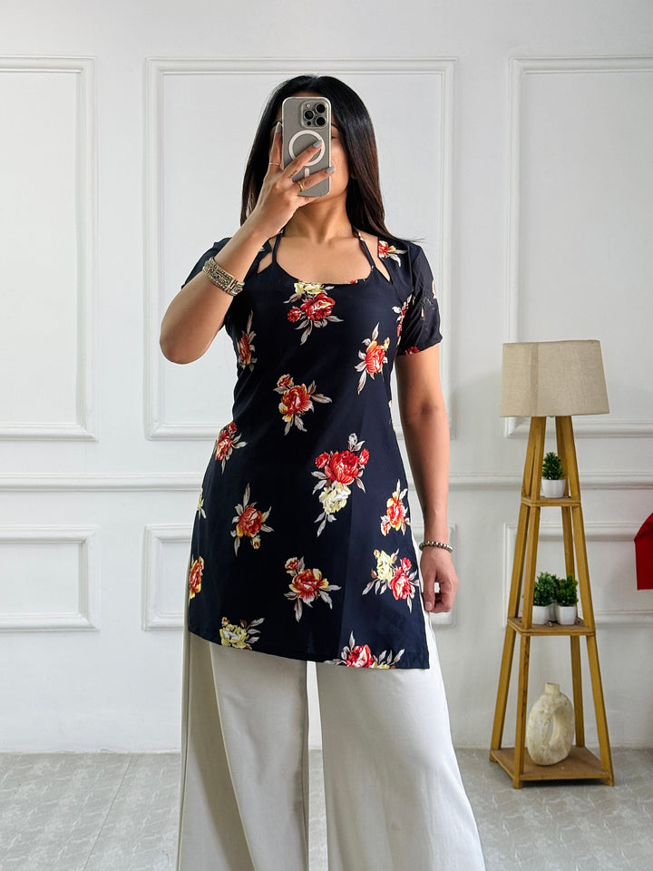 Tropical Black Floral Multi-Wear Tunic - Adjustable Fit
