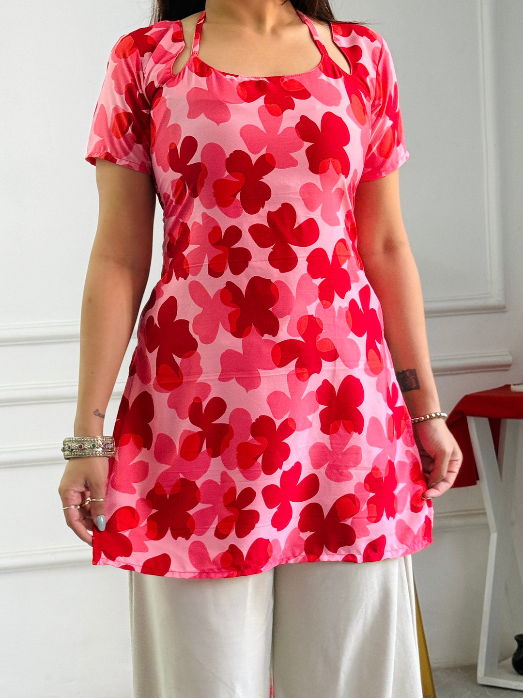 Pop-Art Pink Floral Multi-Wear Tunic - Adjustable Fit