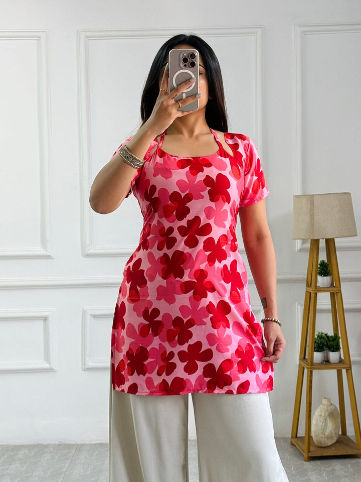 Pop-Art Pink Floral Multi-Wear Tunic - Adjustable Fit