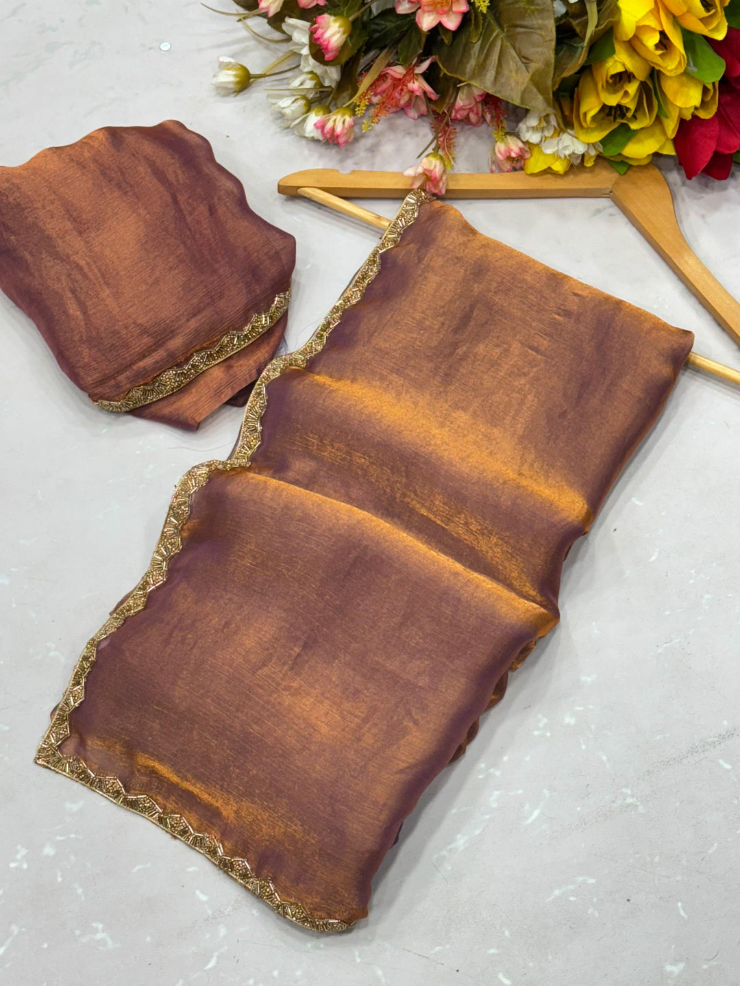 Ombre Elegance: Shaded Chiffon Sarees with Zari Borders
