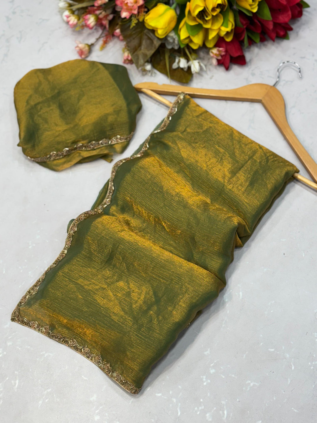 Ombre Elegance: Shaded Chiffon Sarees with Zari Borders