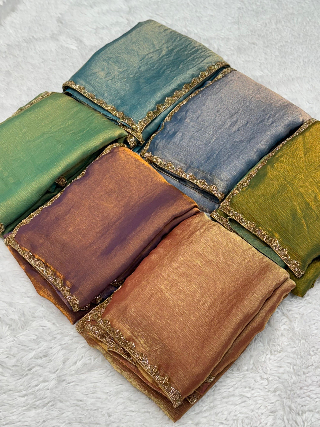 Ombre Elegance: Shaded Chiffon Sarees with Zari Borders