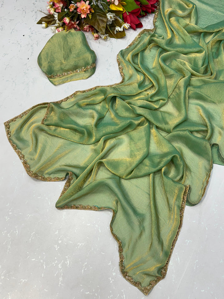 Ombre Elegance: Shaded Chiffon Sarees with Zari Borders