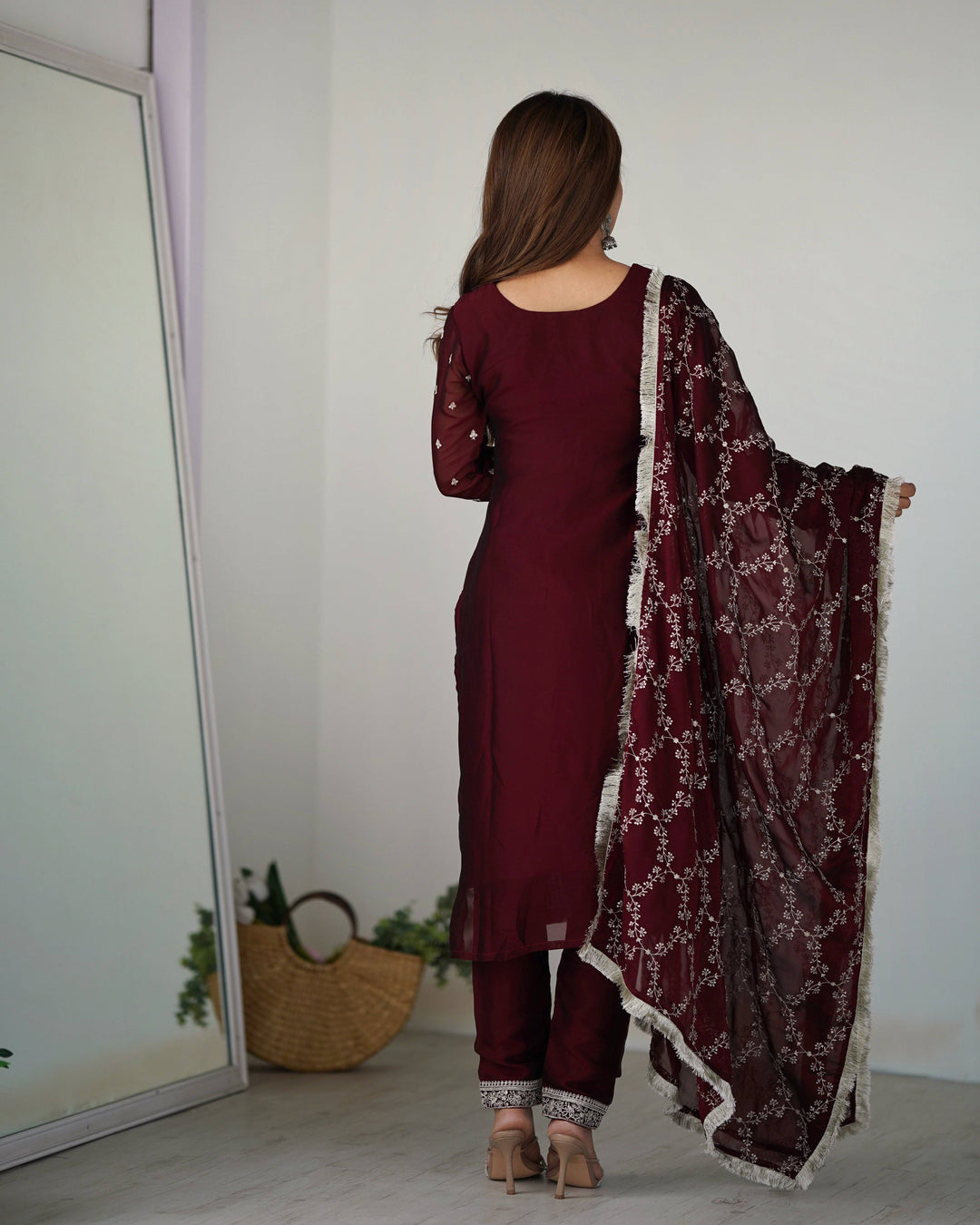 Pure Blooming Rangoli Silk Kurta Set with Dupatta and Trousers