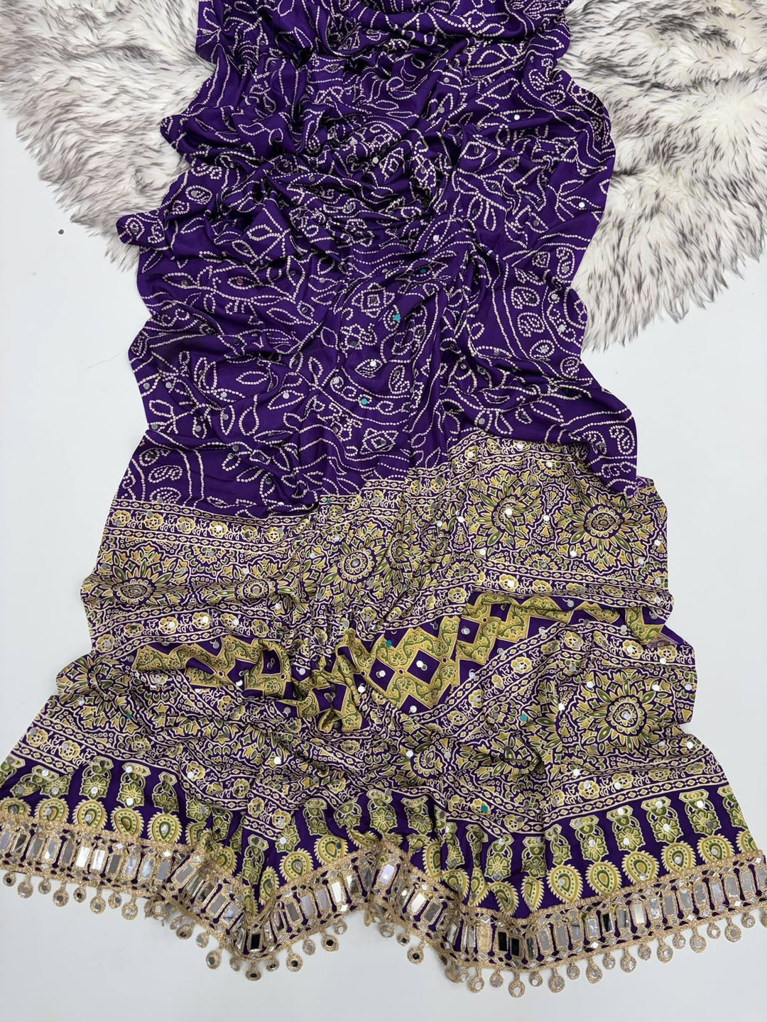 Purple Modal Silk Saree with Floral Mandala Print, Mirror Lace Border & Designer Pallu | Festive & Wedding Wear Saree