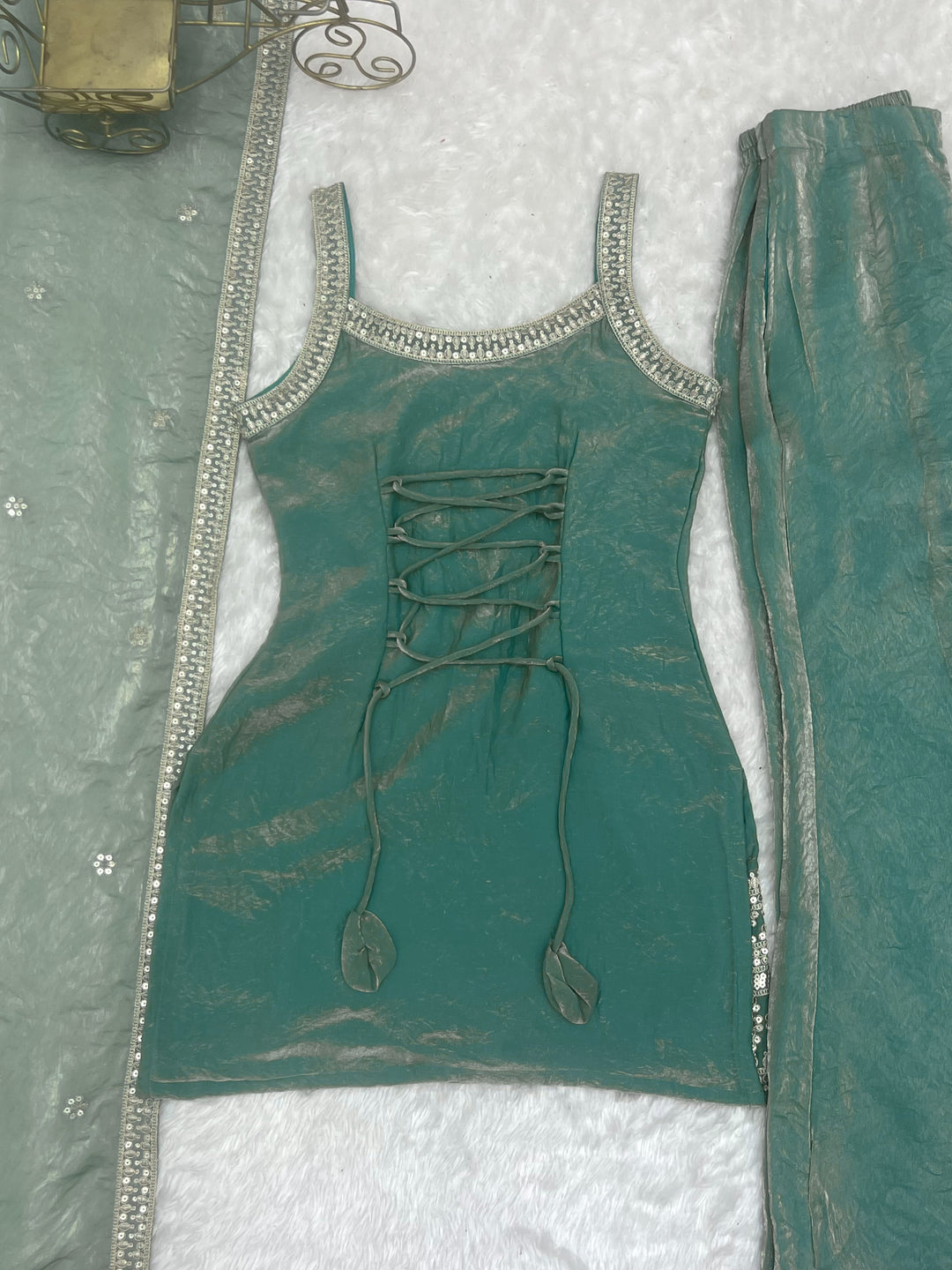 Elegant Sea Green Embroidered Kurta Set with Palazzo & Dupatta for Women