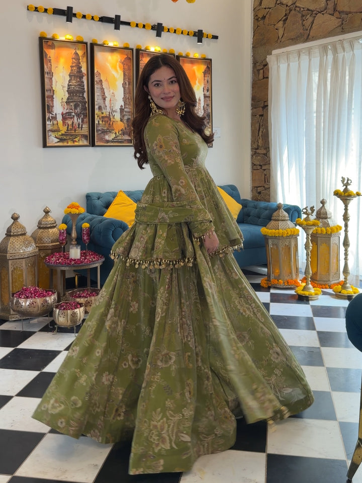 Pallavika Flora Cosmos Organza Kurta Set with Palazzo & Dupatta | Festive Ethnic Wear for Women