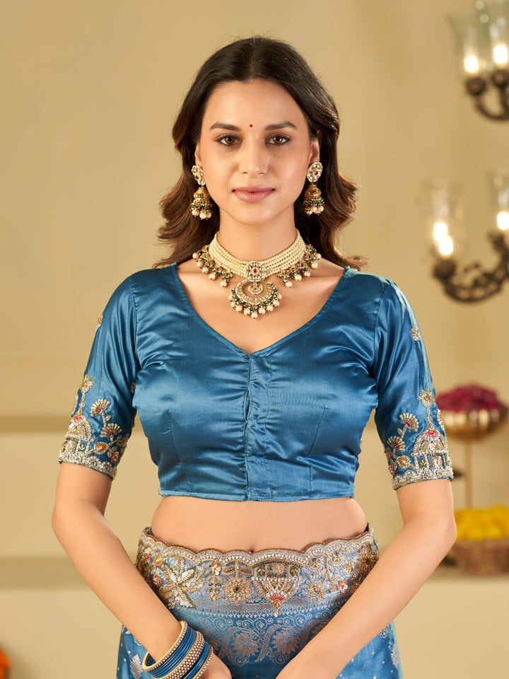 Royal Blue Banarasi Silk Saree with Heavy Embroidered Border & Rich Zari Woven Pallu | Designer Wedding Festive Saree
