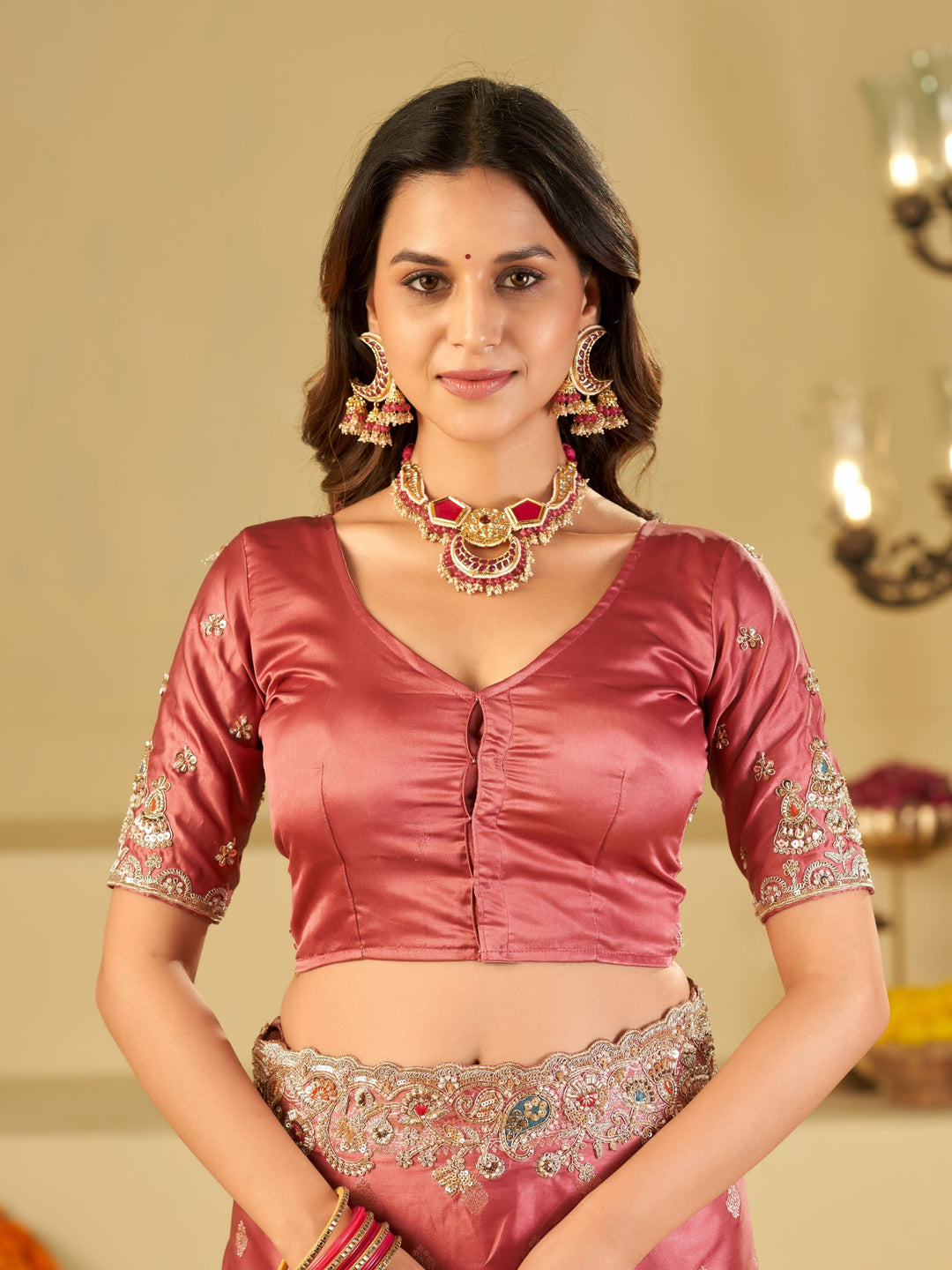 Dusty Rose Banarasi Silk Saree with Heavy Embroidered Border & Rich Zari Woven Pallu | Designer Wedding & Festive Saree