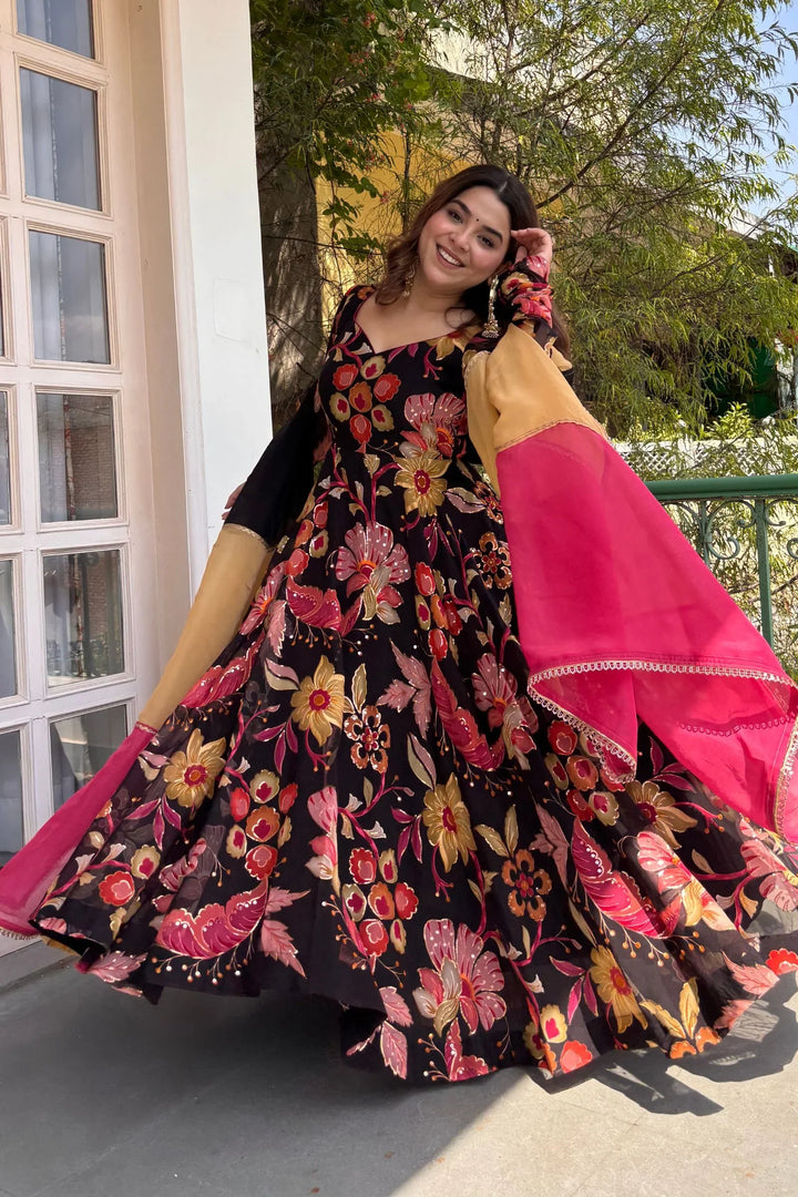 Madhubala Organza Anarkali Suit Set with Dupatta