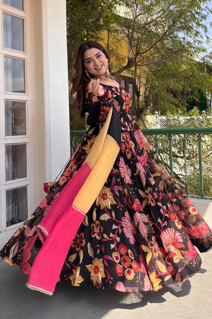 Madhubala Organza Anarkali Suit Set with Dupatta