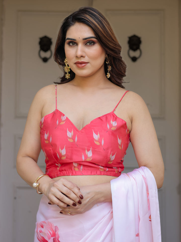 Romantic White & Red Heart Print Satin Georgette Saree with Matching Blouse – Valentine & Anniversary Special