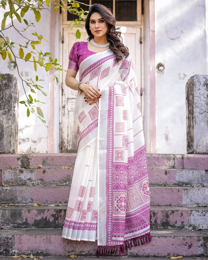 Elegant Multicolor Linen Saree with Traditional Patterns | Lightweight Festive Wear