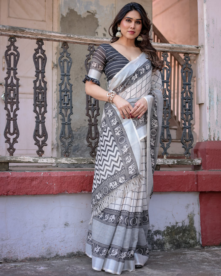 Elegant Multicolor Linen Saree with Traditional Patterns | Lightweight Festive Wear
