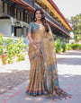 Maroon Handloom Cotton Saree with Intricate Peacock & Floral Art – Contrast Green Pallu