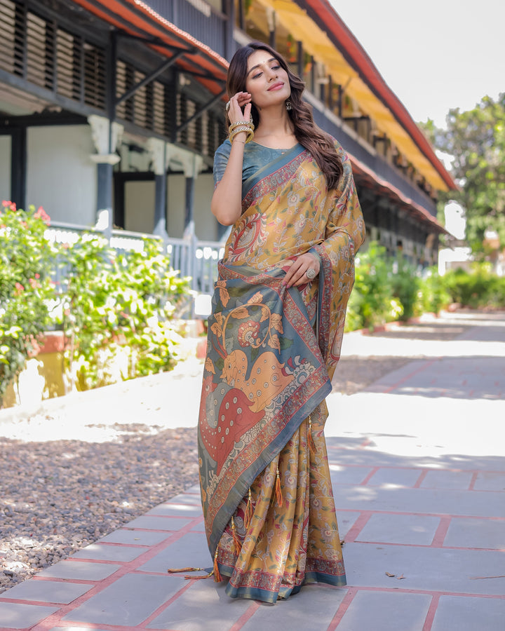 Maroon Handloom Cotton Saree with Intricate Peacock & Floral Art – Contrast Green Pallu