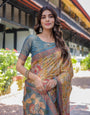 Maroon Handloom Cotton Saree with Intricate Peacock & Floral Art – Contrast Green Pallu
