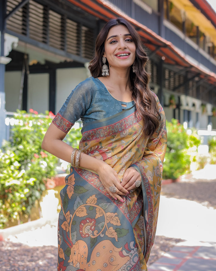 Maroon Handloom Cotton Saree with Intricate Peacock & Floral Art – Contrast Green Pallu